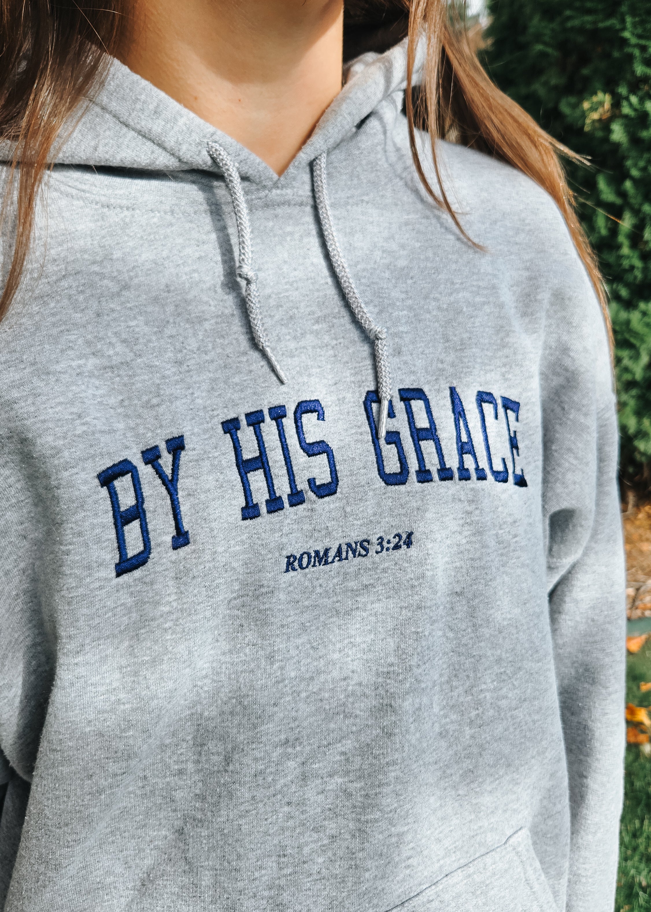 By His Grace | Embroidered Grey Hoodie