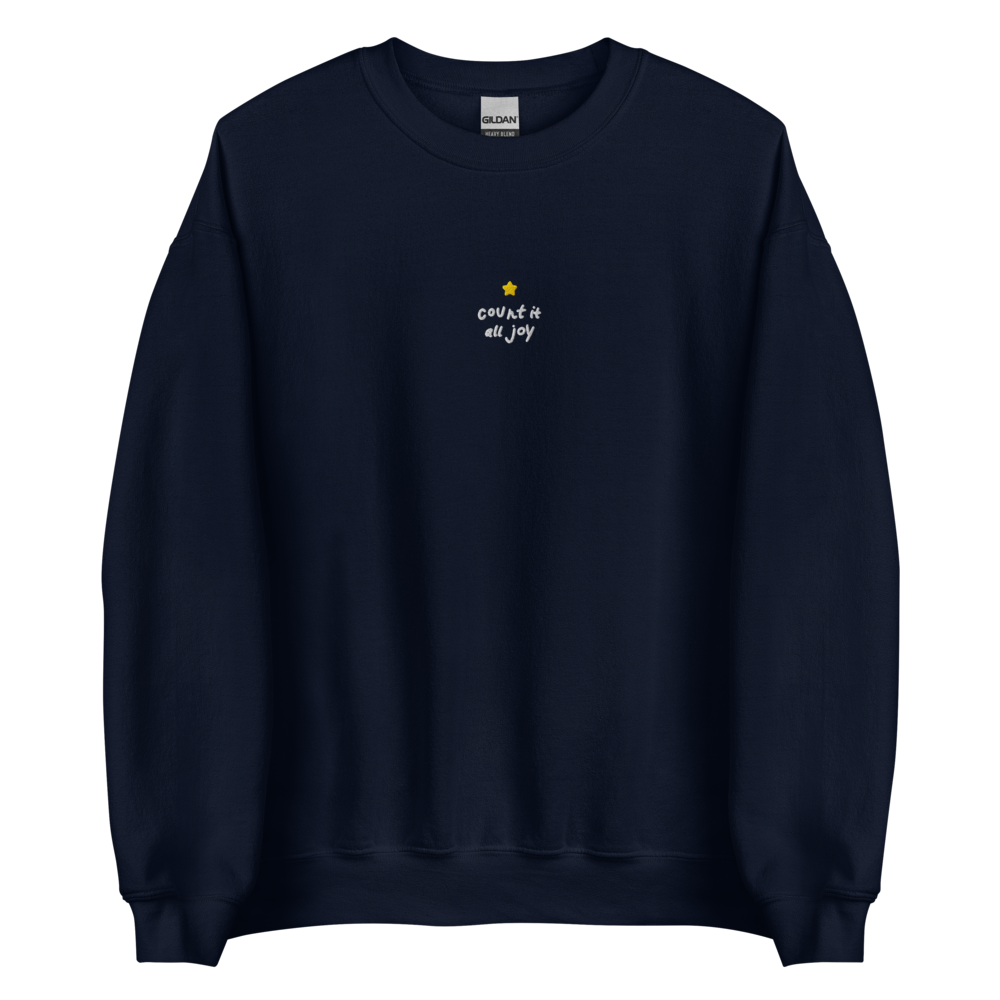 "Count It All Joy" | Embroidered Navy Crewneck